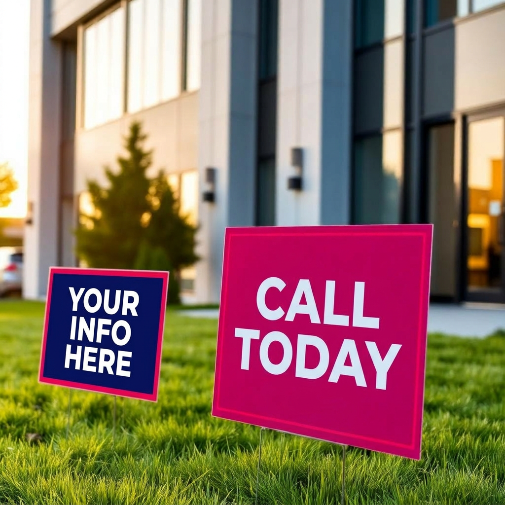 Print project — Print & Signage produced by BPM Solutions for Cards, signs, stickers, banners & more. Weatherproof corrugated yard signs printed full-color with bold typography for a neighborhood leasing campaign.