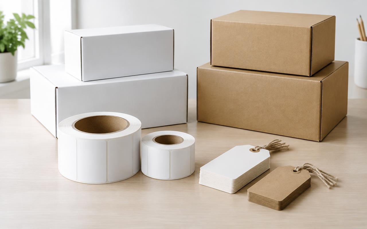 Boxes, roll labels and product tags
