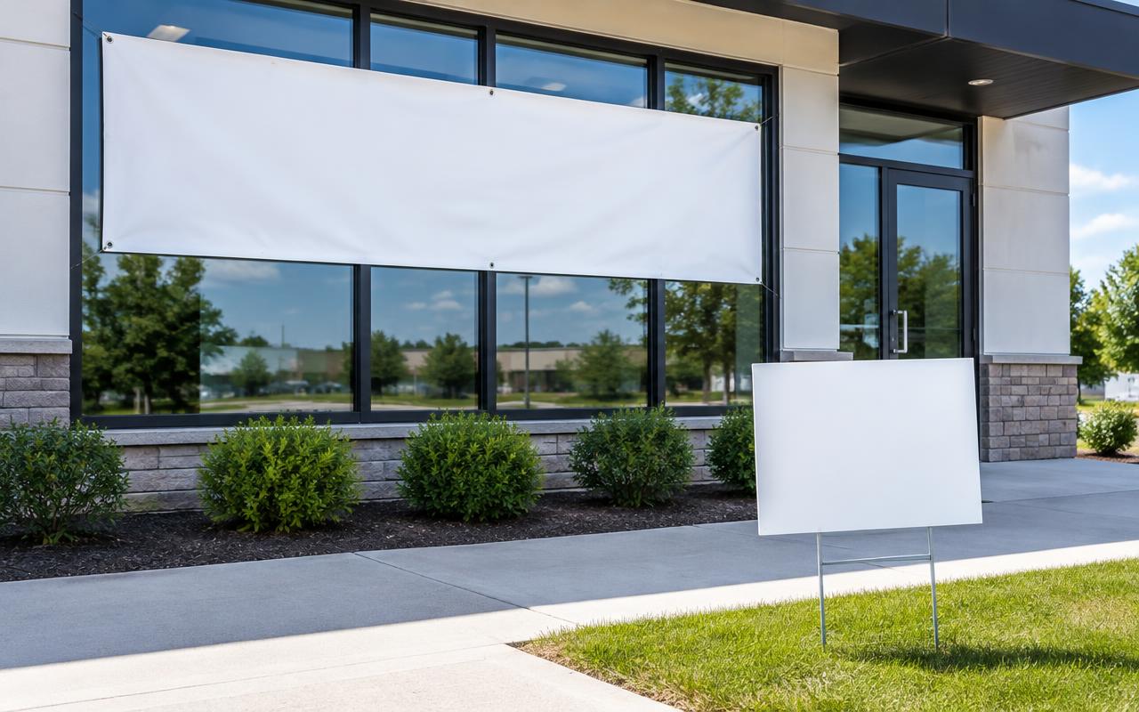 Storefront banner and yard sign